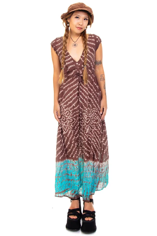 Vintage Y2K Silk Tie-Dye Square Maxi Dress - S/M