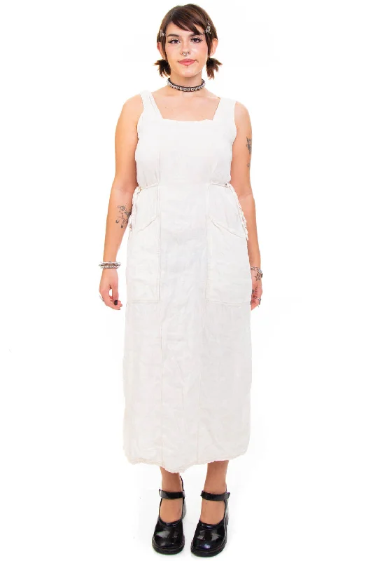 Vintage Y2K Linen Tie Pocket Dress - OSFM