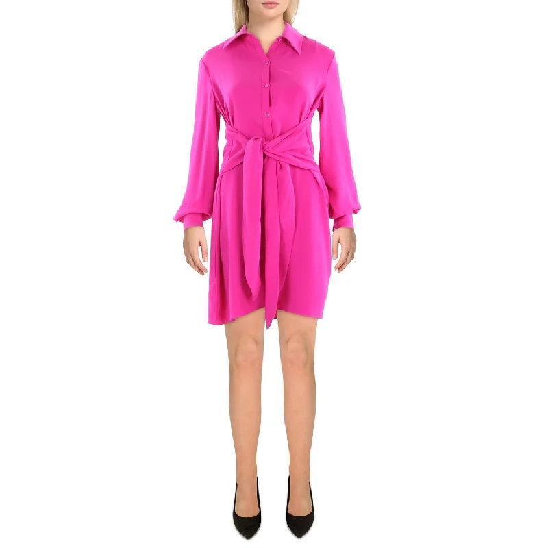 Womens Knot-Front Mini Shirtdress