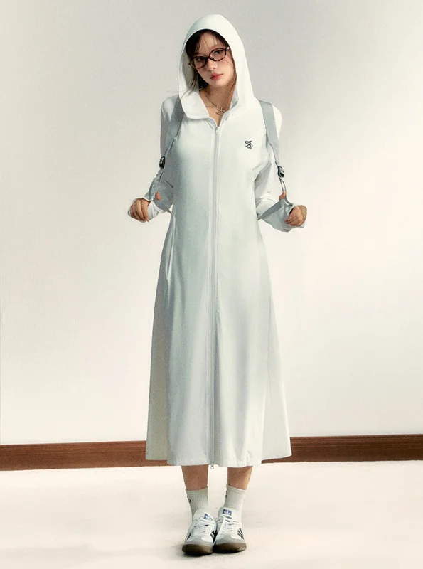 Daily Specials Longline Hooded Robe: Full-Zip Lightweight Lounge Coat with Logo Detail