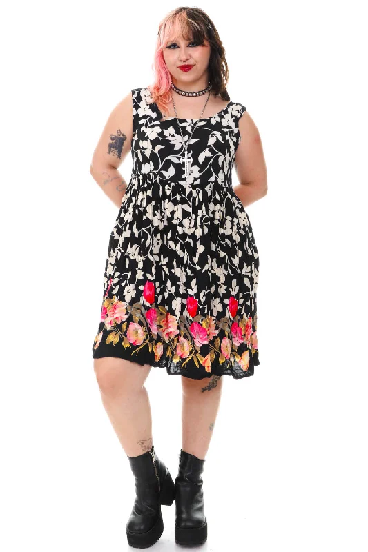 Vintage 90's Black & White Floral Tank Dress - L/XL/2X