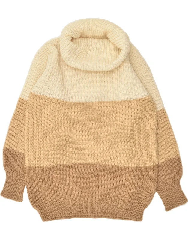 Quick Sale VINTAGE Womens Roll Neck Jumper Sweater UK14 Large Beige Colourblock