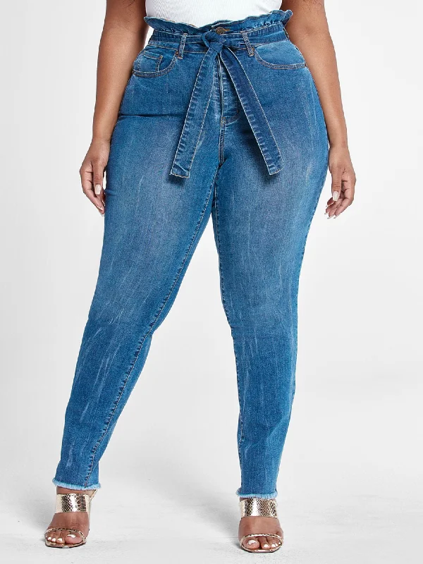 Last Chance High Rise Straight Leg Jeans with Paperbag Waist - Tall Inseam
