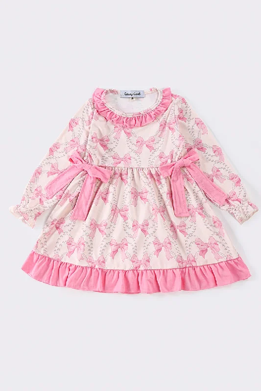 Special Promotion Pink bow print girl dress