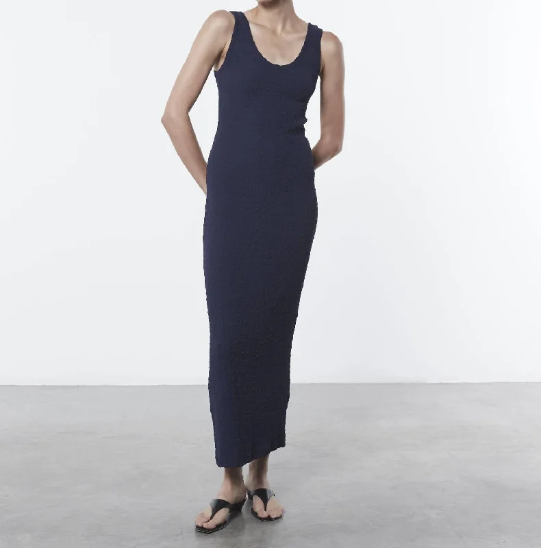 Puckered Tank Dress In Evening Blue