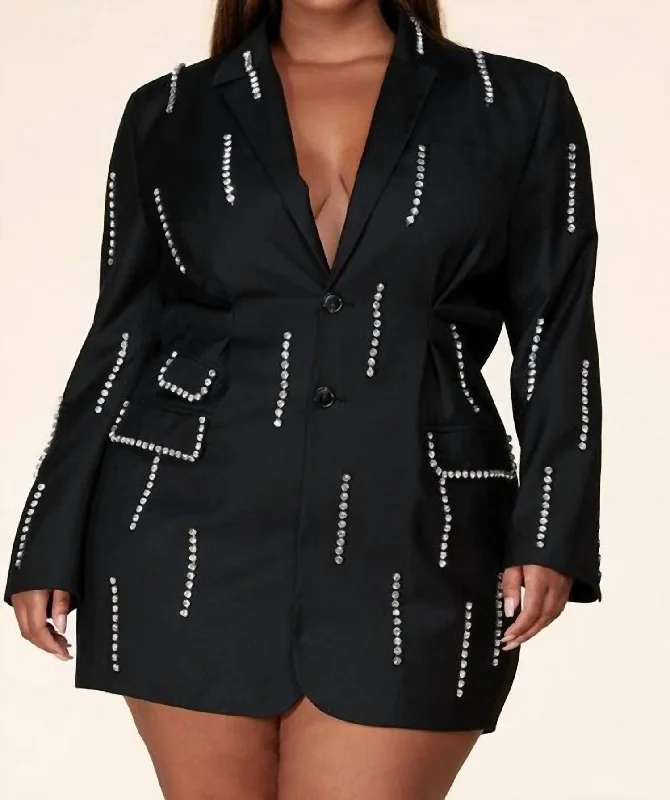 3-In-1 Blazer Dress With Rhinestones In Black