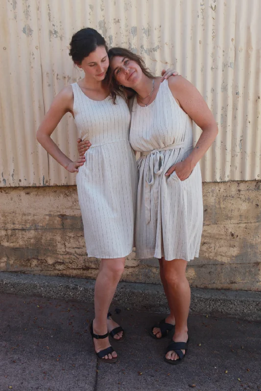 Big Discounts Hannah Dress in Oat Linen Stripe