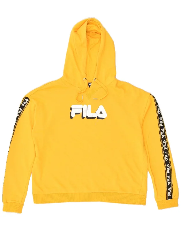 Huge Savings FILA Womens Graphic Hoodie Jumper UK 16 Large Yellow Cotton