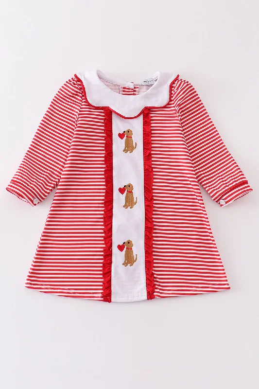 Season Finale Sale Red valentine puppy embroidery dress