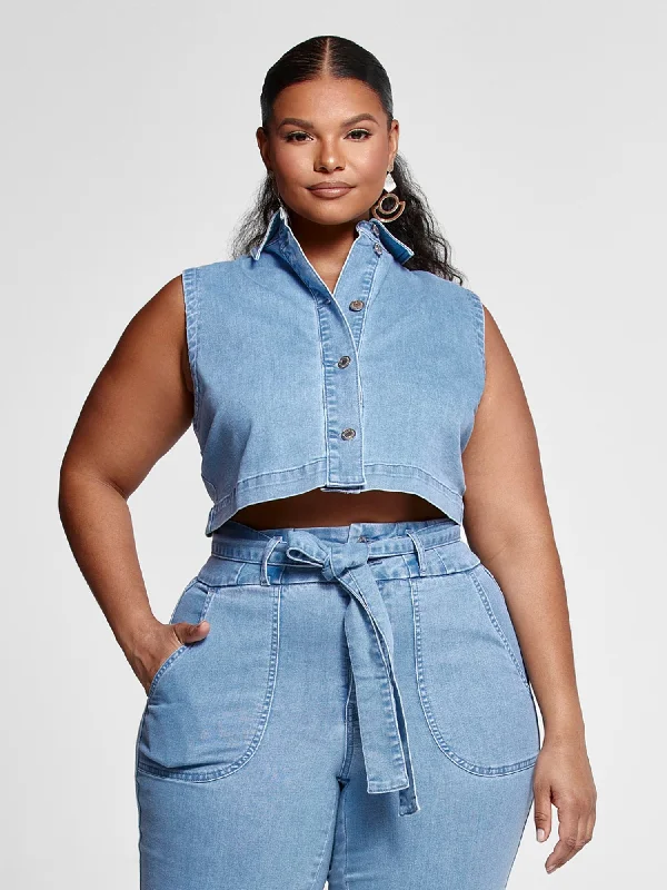 Weekend Deal Reese Denim Button Down Crop Top
