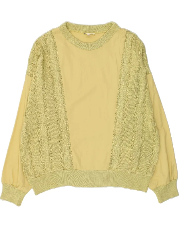 Lowest Price VINTAGE Womens Crew Neck Jumper Sweater UK 12 Medium Yellow Cotton