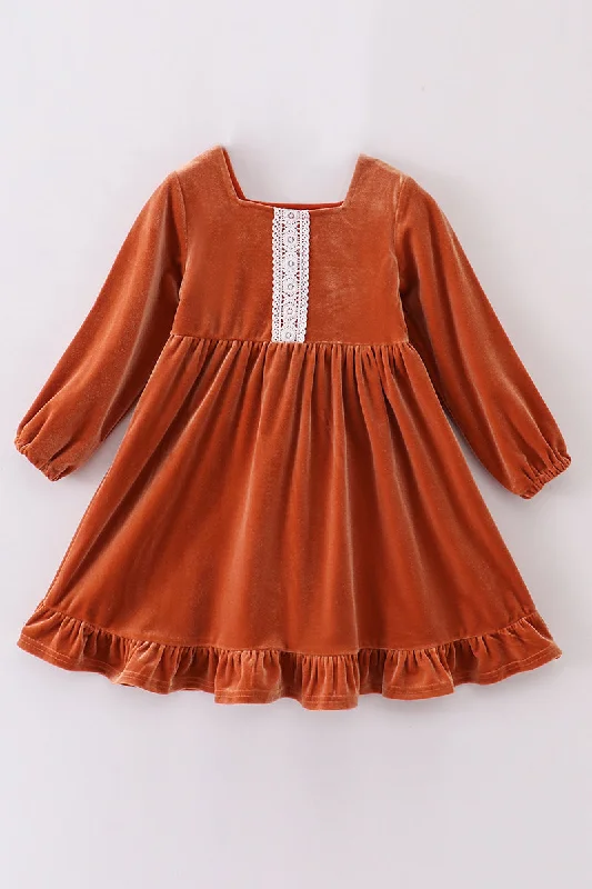 Exclusive Online Offer Premium Caramel velvet lace girl dress