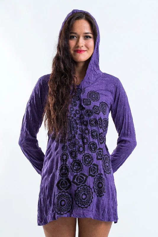 Sure Design Women's Chakra Fractal Hoodie Dress Purple