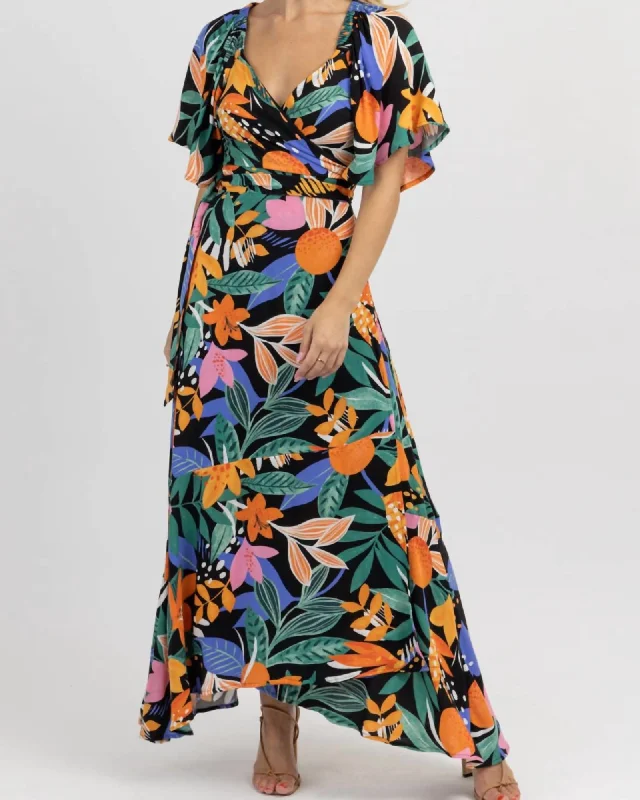 Seasonal Sale Multifloral Wrap Maxi Dress In Bora Black | Bora Black