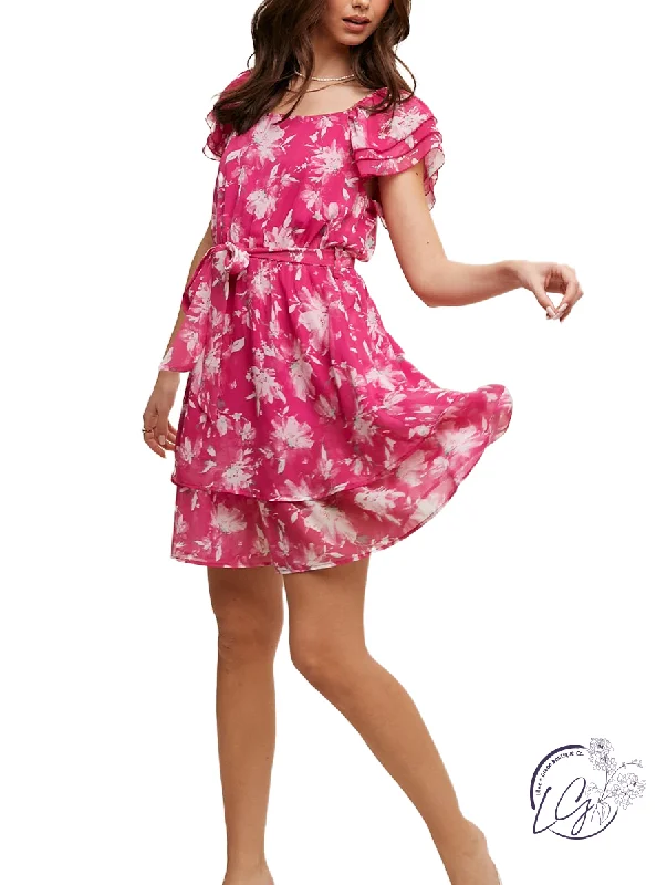 Lowest Prices Floral Flutter Sleeve Dress