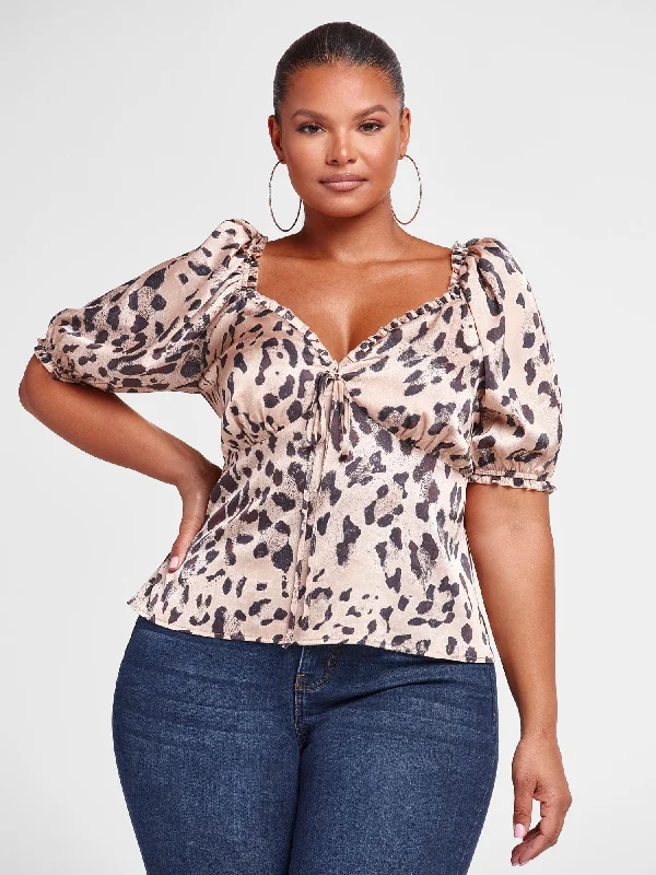 Final Clearance Chelsea Leopard Print Puff Sleeve Top
