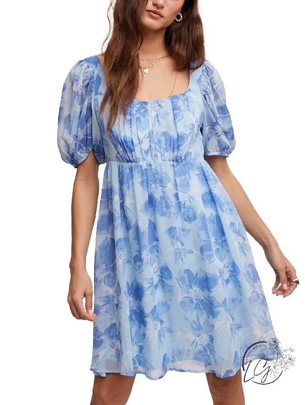 YEAR-End Sale Blue Delight Empire Dress