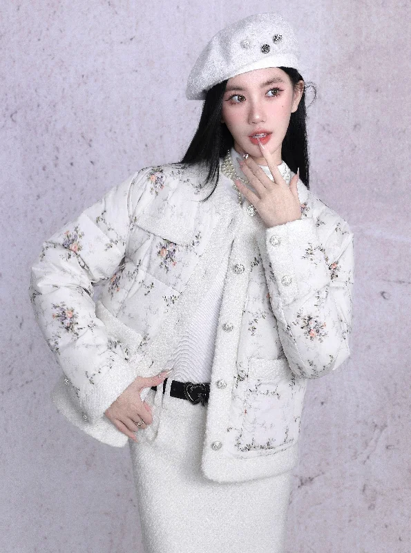 Vintage Floral Quilted Puffer Jacket - Romantic Spring Outerwear