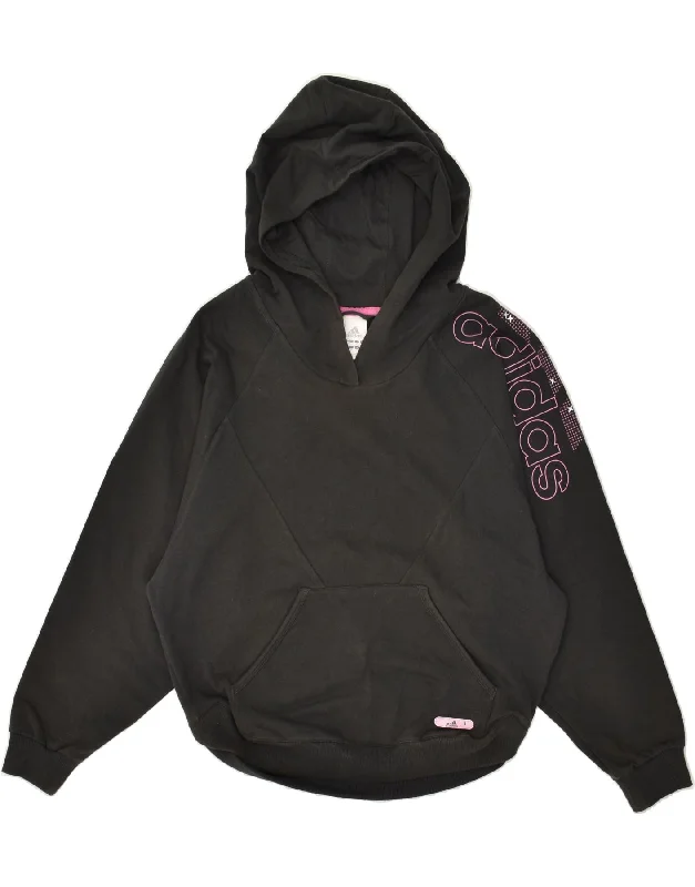 Inventory Reduction ADIDAS Womens Graphic Hoodie Jumper UK 8 Small  Black Cotton