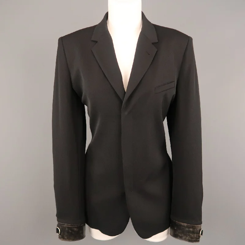 JEAN PAUL GAULTIER Size 12 Black Hidden Placket Leather Cuff Blazer