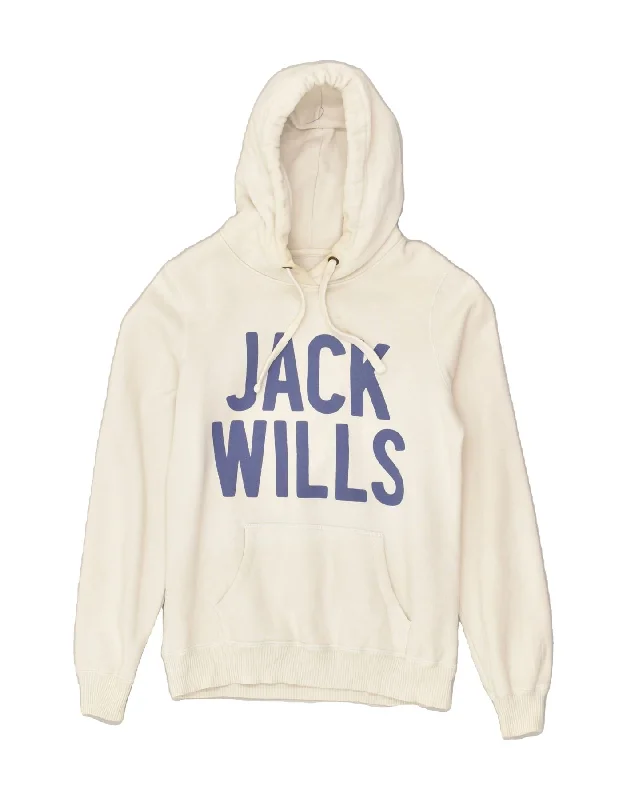 Online Only JACK WILLS Womens Graphic Hoodie Jumper UK 10 Small  White Cotton