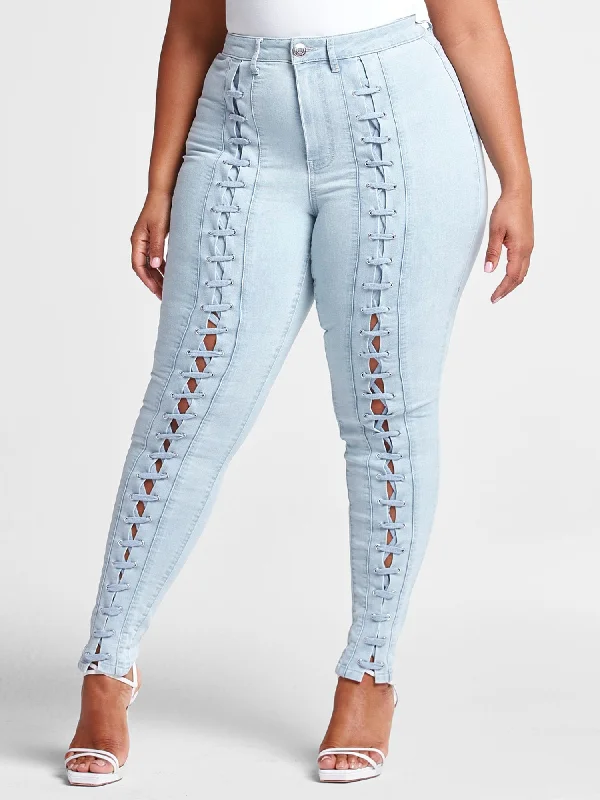 Super Deal High Rise Lace Up Skinny Jean - Short Inseam
