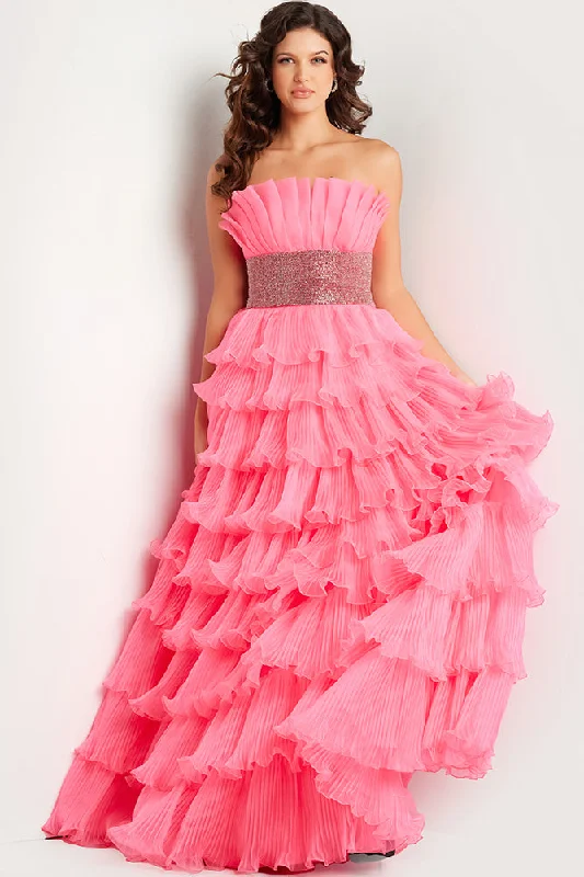 Season Finale Sale Jovani 26314 Hot Pink Prom Dress Ball Gown Pleated Ruffle Skirt
