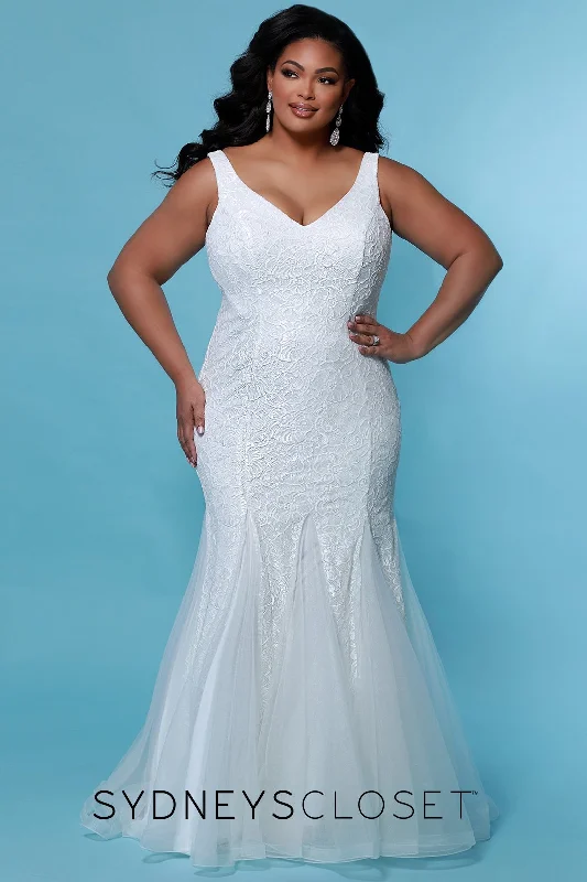 Sydney's Closet SC5258 Size 16 Ivory Wedding Dress  Plus Sized Fitted Lace Mermaid Bridal Gown