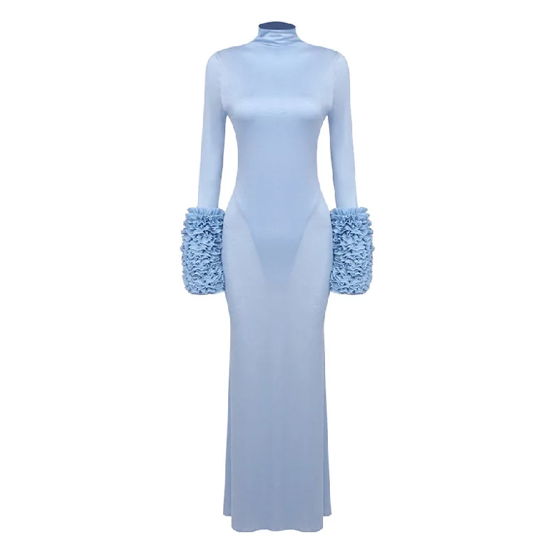 Buy Now Gorgeous High Neck Ruffle Long Sleeve Bodysuit Mermaid Maxi Evening Dress