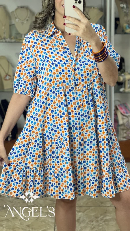 Value Deals Little Squares Button Down OS Dress