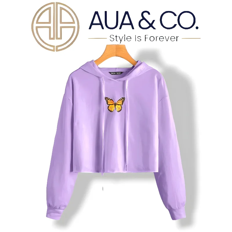 Unmissable Offer Lavender Butterfly Crop Hoodie - AUA&CO