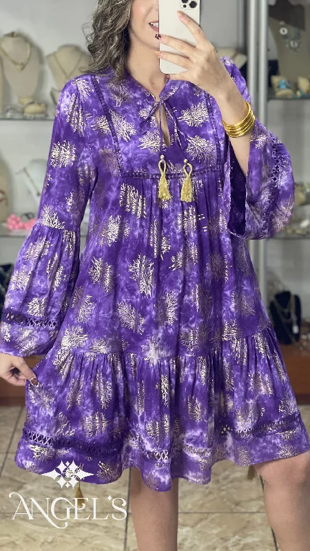 New Markdowns Purple and Gold Boho Dress