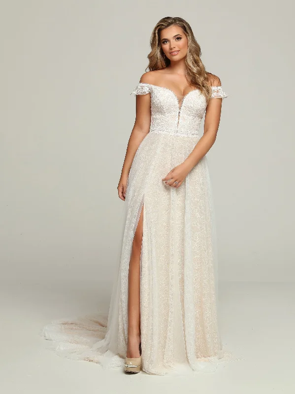 Davinci Bridal 50693 Long Lace A Line off the Shoulder Boho Wedding Dress Maxi Slit Bridal Gown