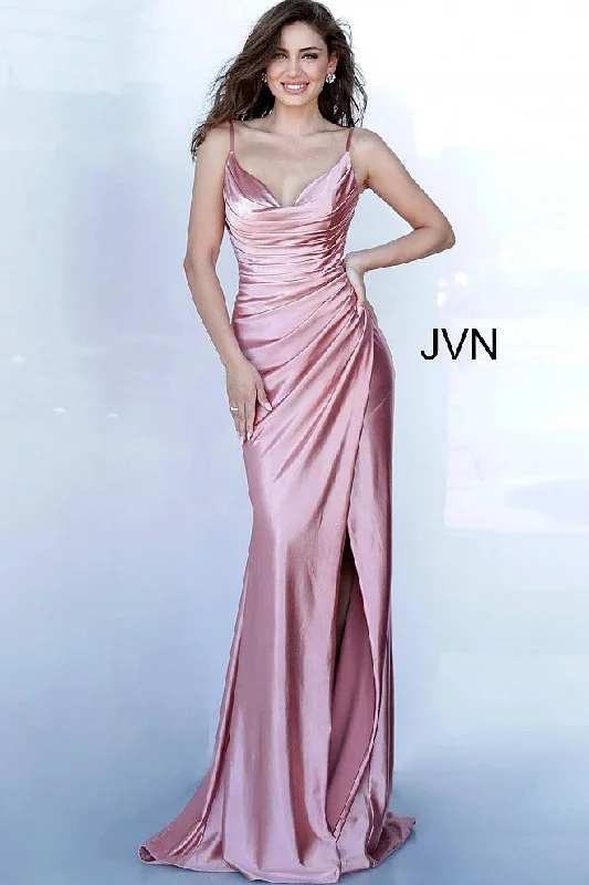 Jovani 03104 Ruched Satin Prom Dress Evening Gown Cowl Neck Gown