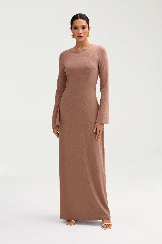 Ella Ribbed Split Cuff Maxi Dress - Brownie