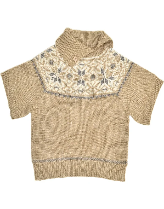Last Chance BIAGGINI Womens Short Sleeve Button Neck Jumper Sweater UK 16 Large Beige