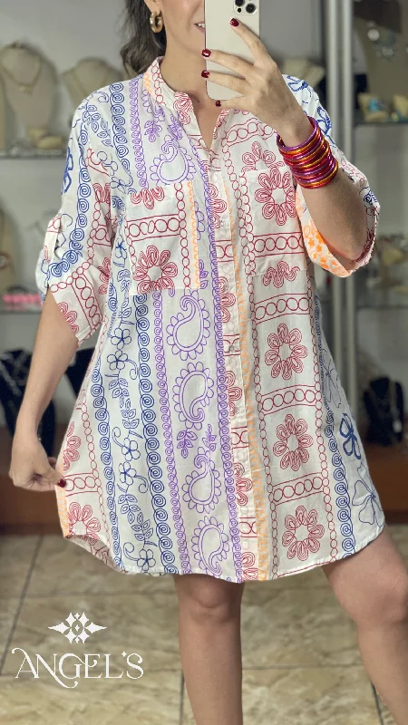 Stock Clearance Printed Multicolor OS Shirt Dress