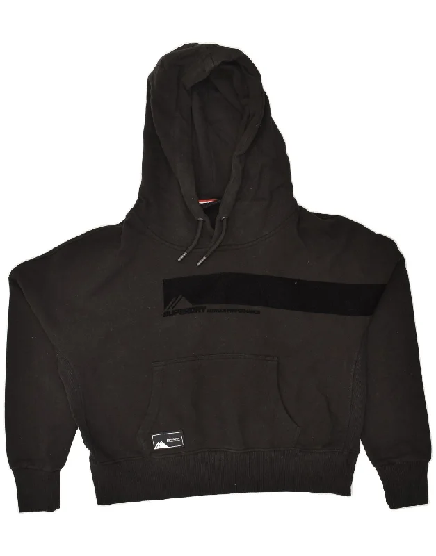 Act Fast SUPERDRY Womens Oversized Graphic Hoodie Jumper UK 14 Large Black Cotton