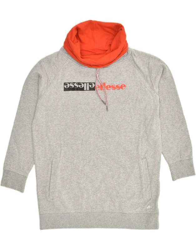 Holiday Sale ELLESSE Womens Graphic Roll Neck Sweatshirt Jumper UK 14 Medium Grey