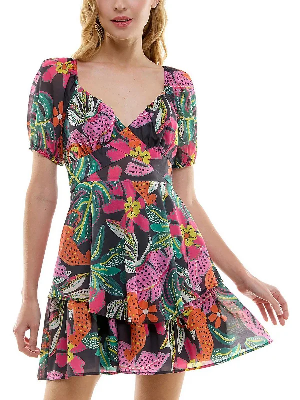 Juniors Womens Printed Above Knee Fit & Flare Dress