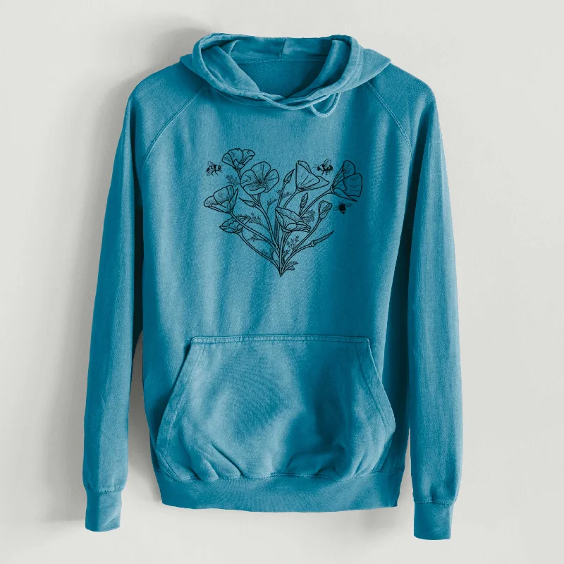 California Poppy Heart  - Mid-Weight Unisex Vintage 100% Cotton Hoodie