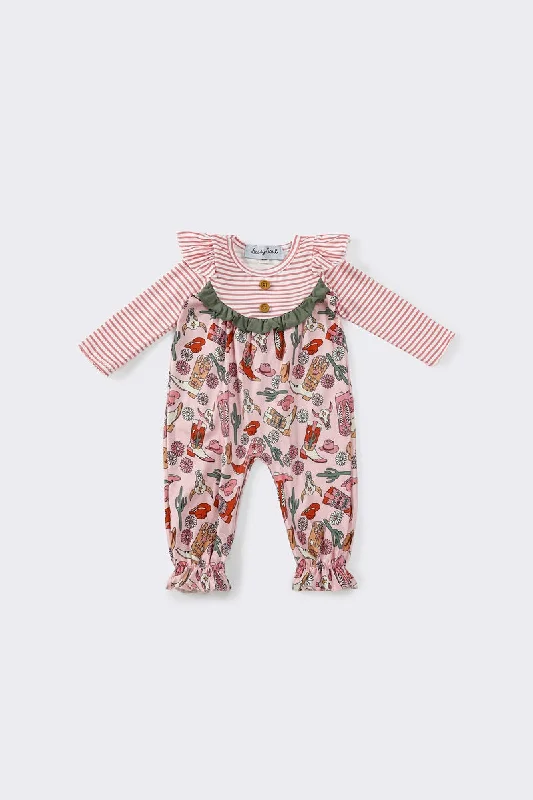 Markdown Madness Pink western stripe girl romper