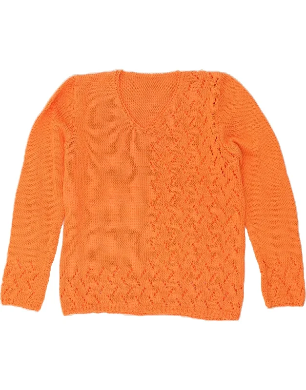 VINTAGE Womens V-Neck Jumper Sweater UK 14 Medium Orange