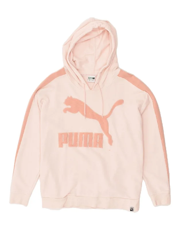 PUMA Womens Oversized Graphic Hoodie Jumper UK 10 Small Pink Cotton