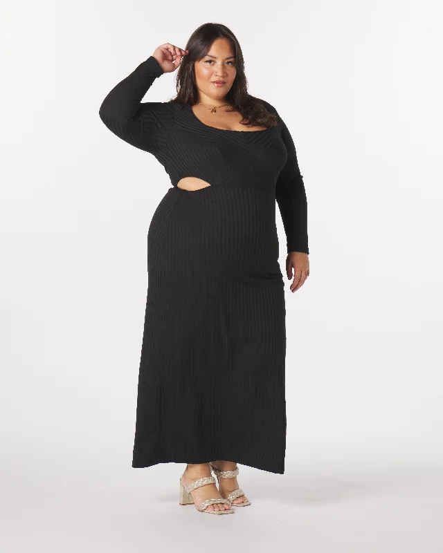 Clearance Items “Madeline” Knit Cut-Out Maxi Dress in Black