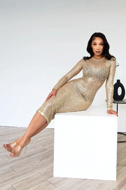 Today Only Gold Rush Metallic Midi Dress