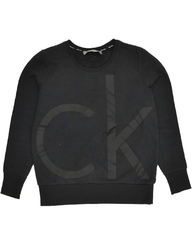 Special Price CALVIN KLEIN Womens Graphic Sweatshirt Jumper UK 8 Small Black Cotton