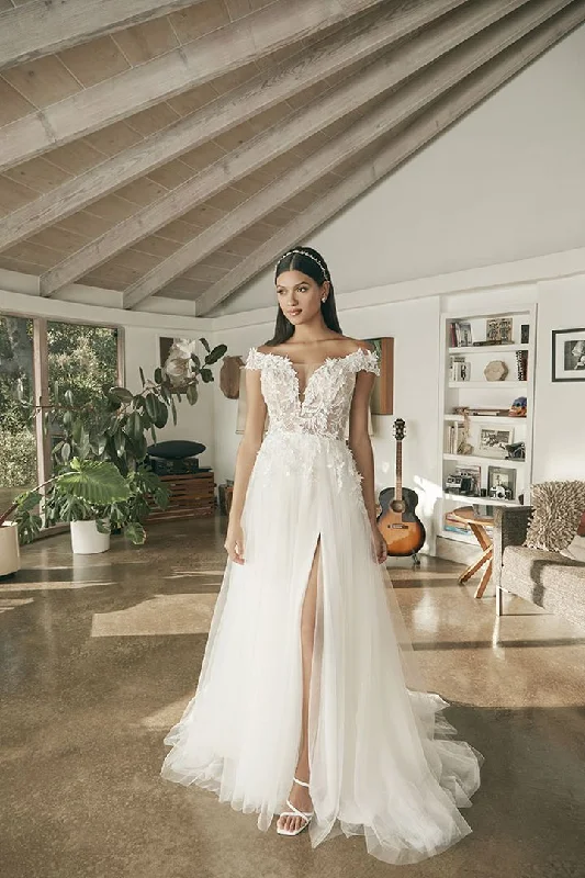 Flash Deals Beloved by Casablanca Bridal BL387 Remi Wedding Dress Off the Shoulder Lace Tulle Skirt