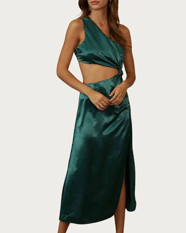Bargain Prices One-Shoulder Satin Cutout Midi Dress In Jewel Green | Jewel Green