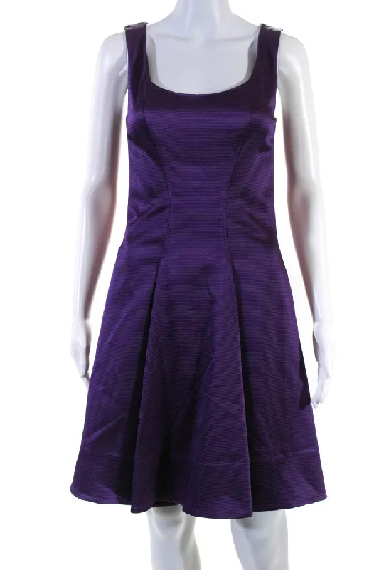 ZAC Zac Posen Womens Betty Ribbed Satin Swing Dress Purple